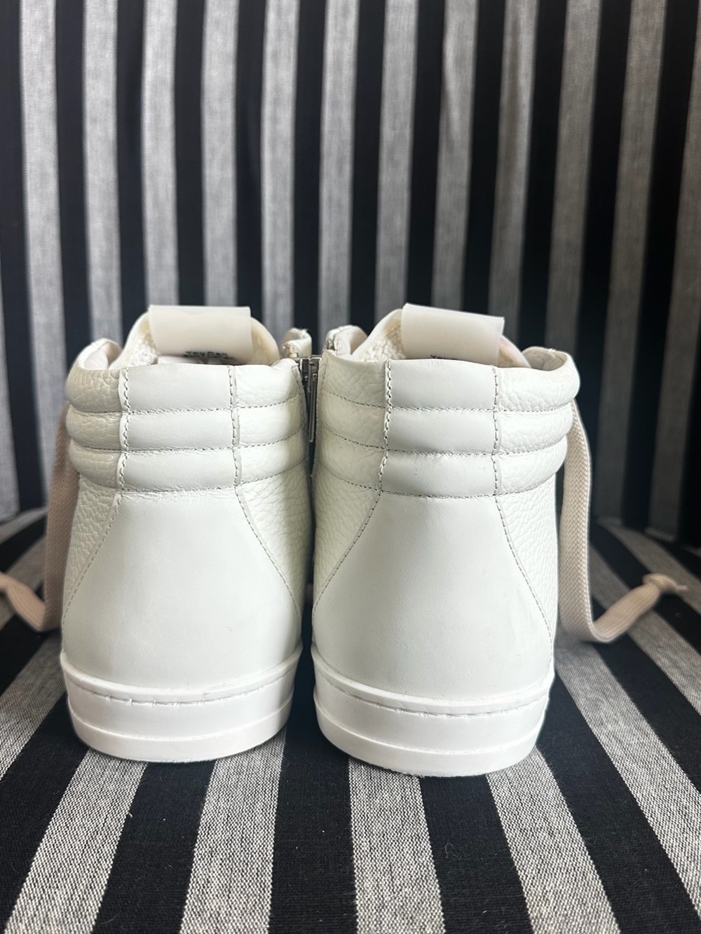 P448 Women’s White High-Top Sneakers with Taupe Laces - Picture 16 of 16